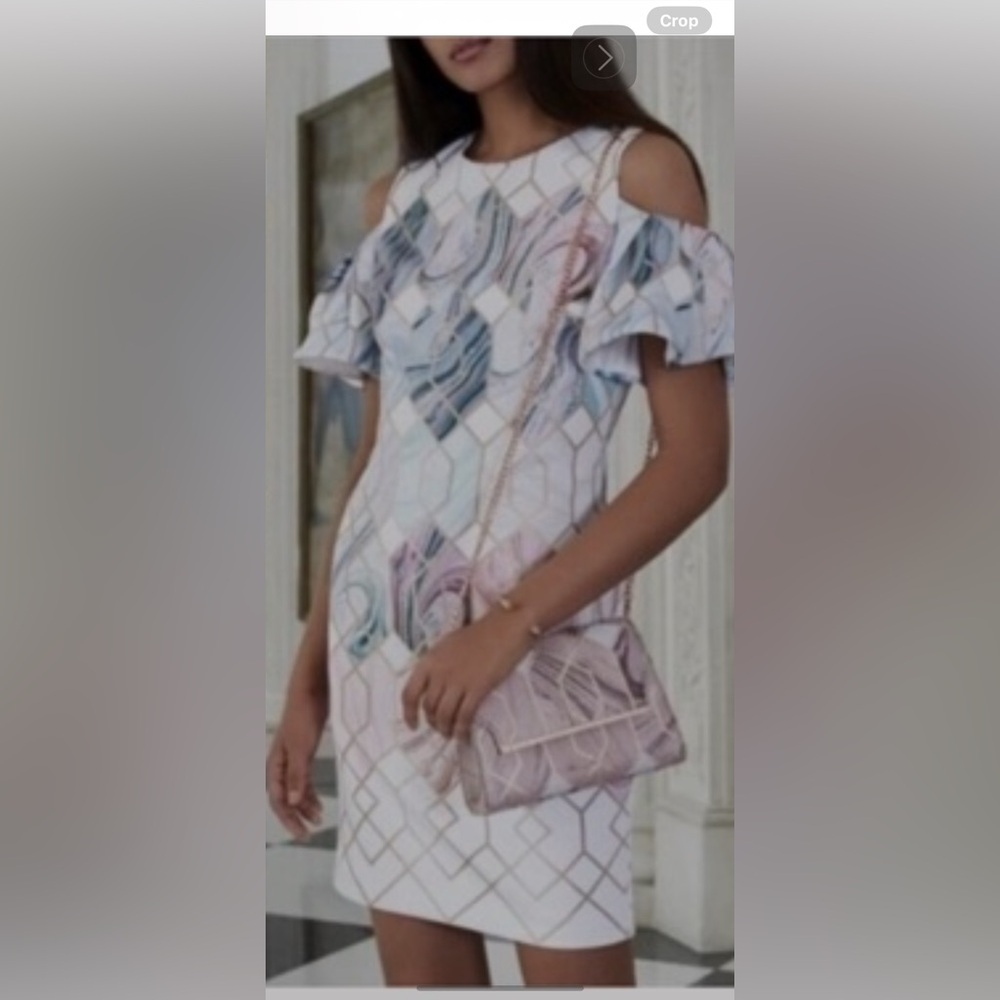 Ted Baker Marble Print Dress with Gold Accents